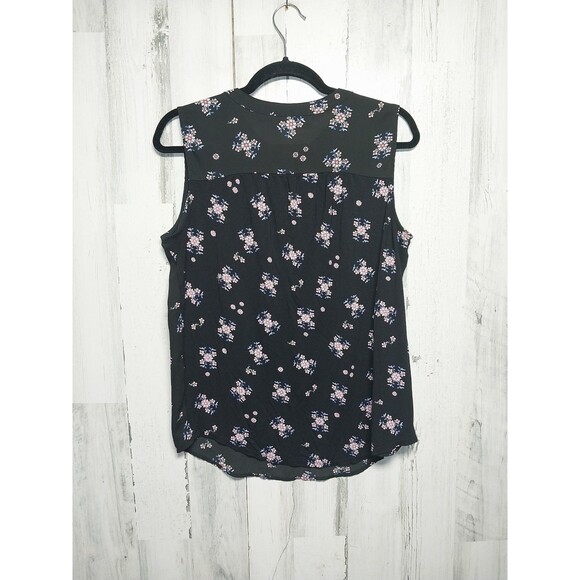 Loft Size Medium Black Floral Women's Sleeveless Beautiful Tank Top Blouse - Picture 5 of 7